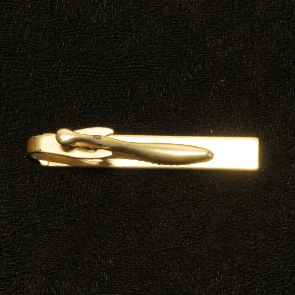 Vintage Tie‎ Clip Gold Tone Etched Scroll Design Bar Classic Tie Bar